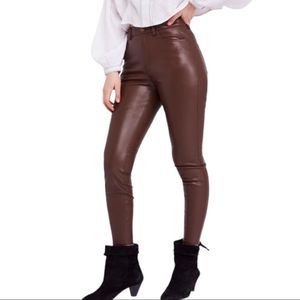 NWT Free People Women's Sz. 31 Brown Vegan Faux Leather Skinny Ankle Pants New